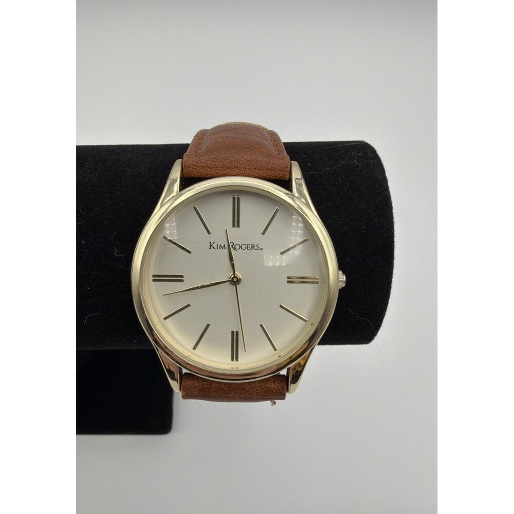 Kim Rogers Gold Tone Analog Watch Brown Leather Strap Classic Dress Wristwatch